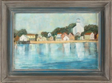 MARION RAYMOND (America, 20th Century), "Provincetown Shoreline '68"., Oil on masonite, 12" x 18".