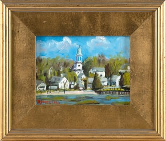 ROBERT HARDING (Massachusetts, 1957-), Uncle Tim's Bridge., Oil on canvas, 6" x 8". Framed 11" x