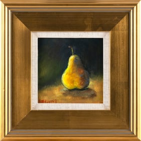 ROBERT HARDING (Massachusetts, 1957-), Still life of a pear., Oil on canvas, 6" x 6". Framed 12" x