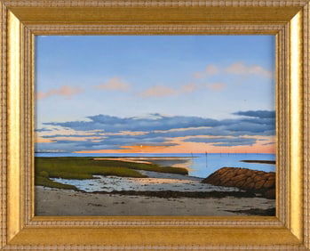 ROBERT K. ROARK (Massachusetts/New York, 1944-), Sunset at Rock Harbor., Oil on canvas, 12" x 16".