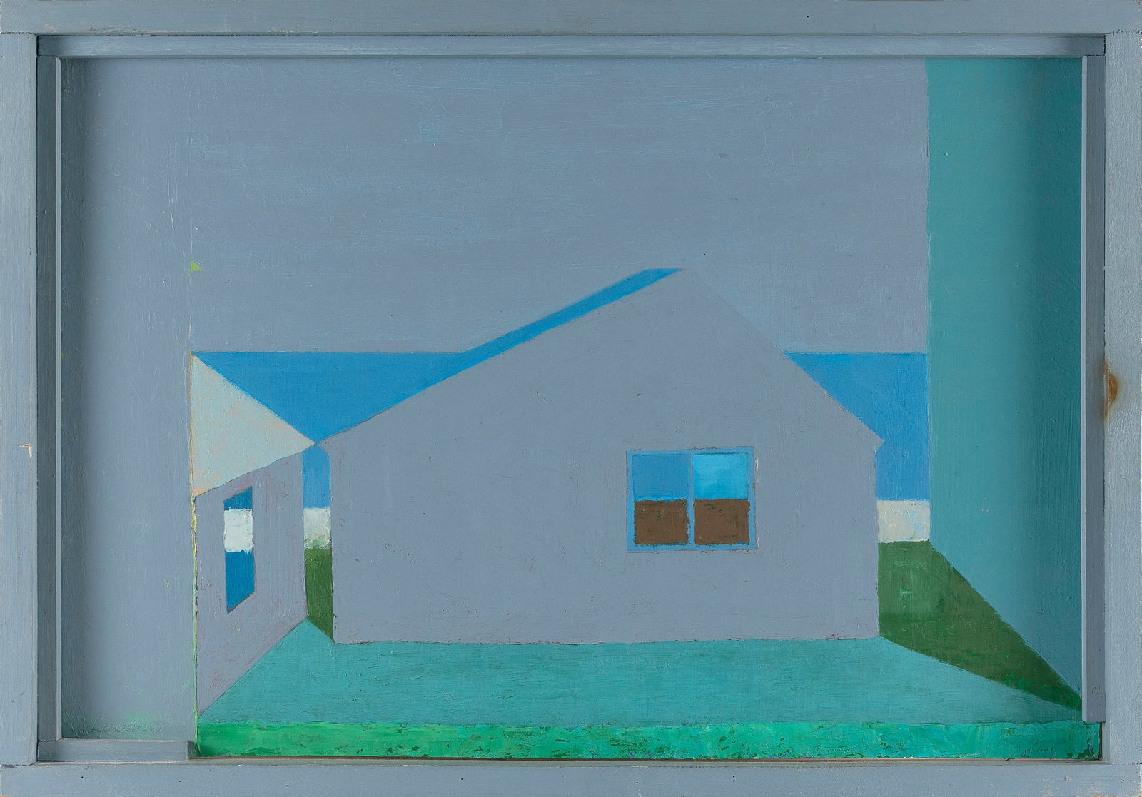 JACKSON LAMBERT (Massachusetts/New York, 1919-2011), "The Caramel Fudge Factory by the Seashore".,: JACKSON LAMBERT Massachusetts/New York, 1919-2011 "The Caramel Fudge Factory by the Seashore". Signed lower left "Lambert". Titled verso. Oil on board, 16" x 24". Framed 17.5" x 25.5".