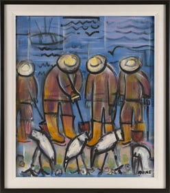 BILL RANE (New Mexico/California/Oregon/Guatemala, 1927-2005), "Clam Diggers and Sandpipers"., Oil