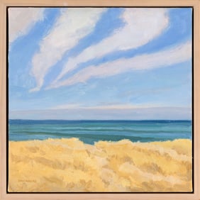JOYCE GARDNER ZAVORSKAS (Massachusetts, 1945-), Dune grass., Oil on linen, 14" x 14". Framed 15.25"