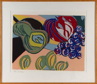 LARGE MODERN STILL LIFE 20th Century Color lithograph, 20" x 25.5" sight. Framed 28" x 32.25".