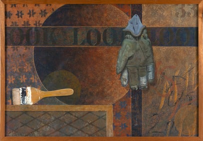 MARK WILSON MEUNIER (Massachusetts, 1950-2017), Trompe-l'?il of a paintbrush and a work glove.,
