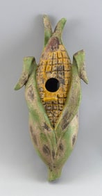 CARVED WOODEN BIRDHOUSE FORMED AS AN EAR OF CORN Contemporary Height 13".