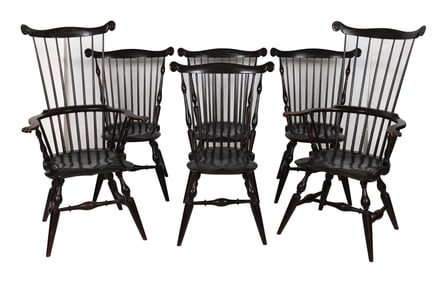 SET OF SIX PETER Q. LIBBEY (MAINE, 1944-2018) PAINTED WINDSOR CHAIRS Rockland, Maine, Contemporary
