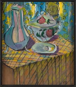 FRANNY GOLDEN (Massachusetts, Contemporary), Still life with a coffeepot., Oil on canvas, 25.5" x