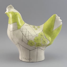 S. BUTLER (America, Contemporary), Ceramic chicken, Height 12". Length 12".
