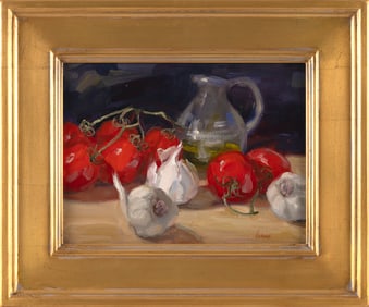 BRENDA HENDRIX (America, 20th Century), "From the Garden"., Oil on canvas, 9" x 12". Framed 14.5" x