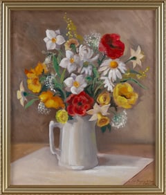 CAROL WHORF WESTCOTT (Massachusetts, 1926-2008), Still life of tulips and daffodils in a white
