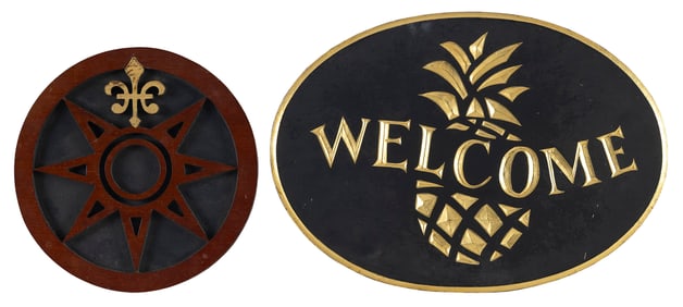 PAUL WHITE (Massachusetts, Contemporary), Two carved wooden signs:, Lengths 16" and 10".
