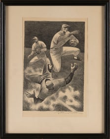 FLETCHER MARTIN (California/Colorado, 1904-1979), "Double Play"., Lithograph, 12.5" x 8.25". Framed
