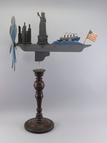ROGER MITCHELL NEW YORK CITY-THEMED CARVED WOODEN WHIRLIGIG Massachusetts, Contemporary Height