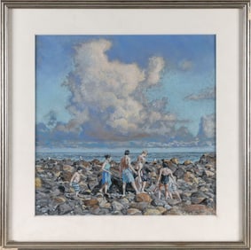 DAHL TAYLOR (New York, 1954-), Navigating a rocky shore., Pastel, 17.5" x 17.5" sight. Framed 24.75"
