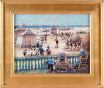 DONALD ROY PURDY (Connecticut, 1924-2016), Beach scene., Oil on masonite, 14" x 18". Framed 20.5" x