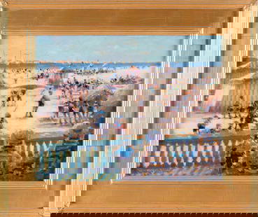 DONALD ROY PURDY (Connecticut, 1924-2016), Beach scene., Oil on masonite, 14" x 18". Framed 20.5" x: DONALD ROY PURDYConnecticut, 1924-2016Beach scene. Signed and dated lower left "Purdy 89".Oil on masonite, 14" x 18". Framed 20.5" x 24.5".