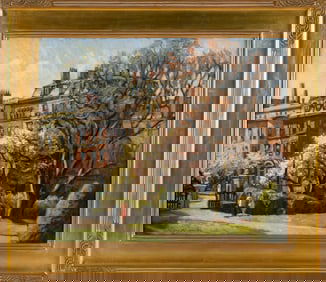 KENNETH KNOWLES (Massachusetts, 1968-), "Commonwealth Ave. from the Gardens"., Oil on canvas, 20" x