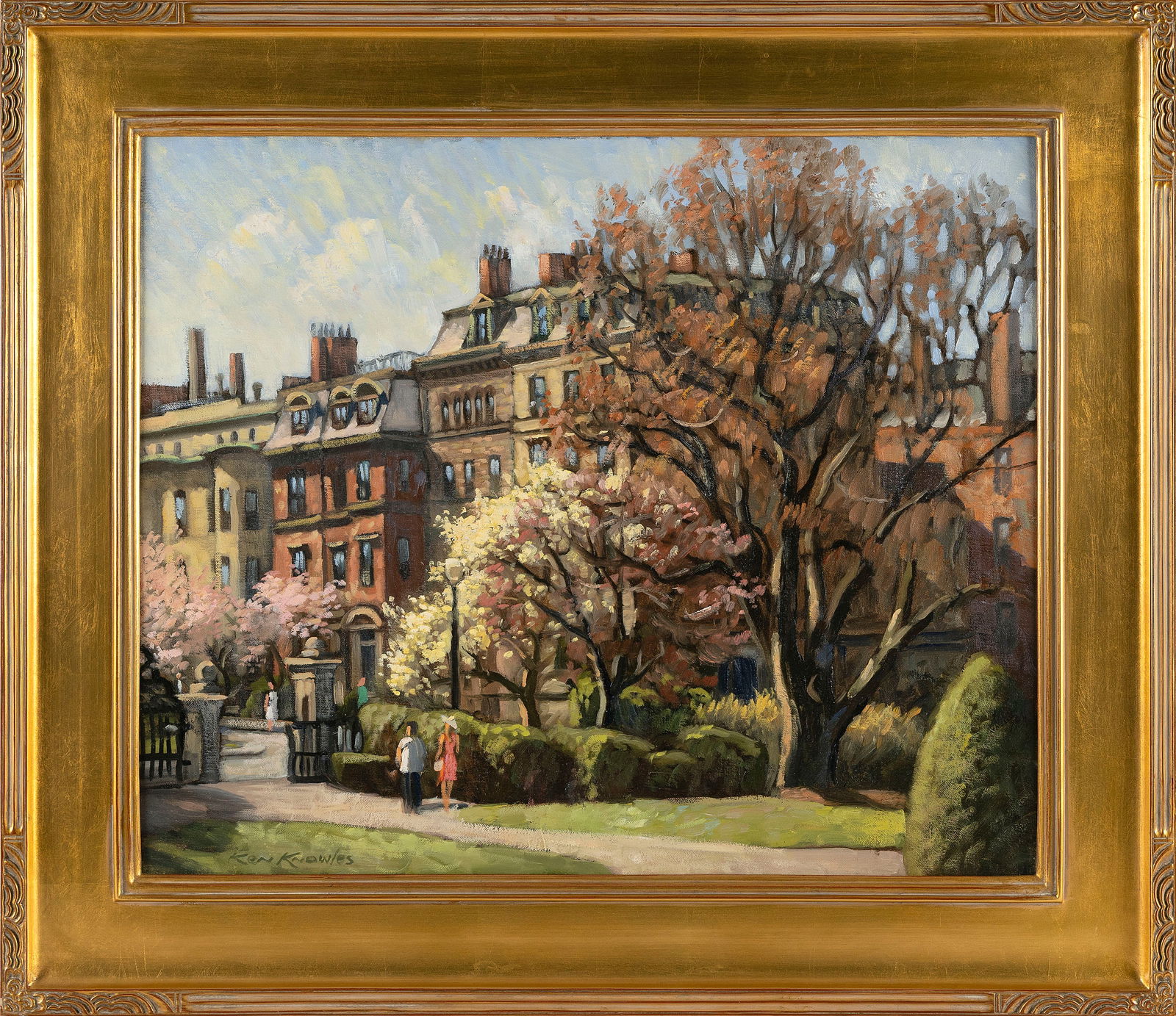 KENNETH KNOWLES (Massachusetts, 1968-), "Commonwealth Ave. from the Gardens"., Oil on canvas, 20" x (1 of 2)