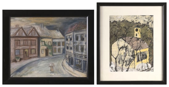 TWO VILLAGE SCENES 20th Century