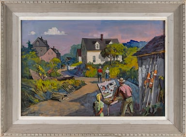 FRANK T. M. BEATTY (Illinois/Canada, 1899-1984), Artist at work., Oil on masonite, 20" x 30". Framed