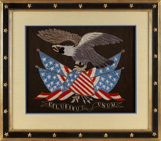 PATRIOTIC NEEDLEWORK The Philippines, Early 20th Century 15.5" x 19.5" sight. Framed 25" x 29".