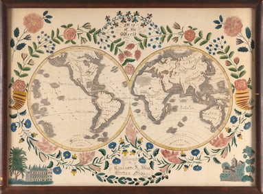 SCHOOLGIRL MAP OF THE WORLD Groton, Massachusetts, 1840 Watercolor and ink on paper, 21.5" x 29.5"