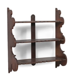 CHIPPENDALE THREE-TIER SCROLLED WALL SHELF America, 19th Century Height 28.5". Width 25.75". Depth