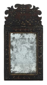 COUNTRY QUEEN ANNE PAINT-DECORATED MIRROR 18th Century Height 17.5". Width 9".