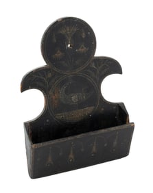 CARVED AND PAINTED WALL POCKET Possibly Pennsylvania, Early 19th Century Height 7.5". Width 5.5".