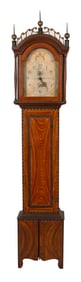 EXCEPTIONAL YELLOW AND RED GRAIN-PAINTED COUNTRY TALL-CASE CLOCK Connecticut, Circa 1820 Height 89".