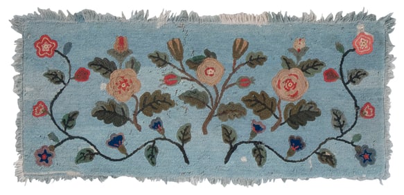 FLORAL HOOKED RUG New England, Circa 1820 26" x 61".