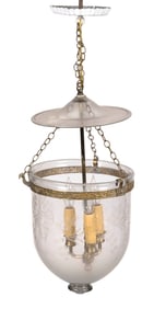 FEDERAL CLEAR GLASS AND BRASS HALL LANTERN 19th Century Bell height 13". Diameter 10.75".