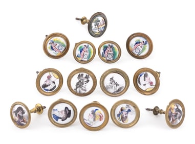 FOURTEEN ENAMEL CURTAIN TIEBACKS, PROBABLY BATTERSEA-BILSTON Early 19th Century Diameters approx.