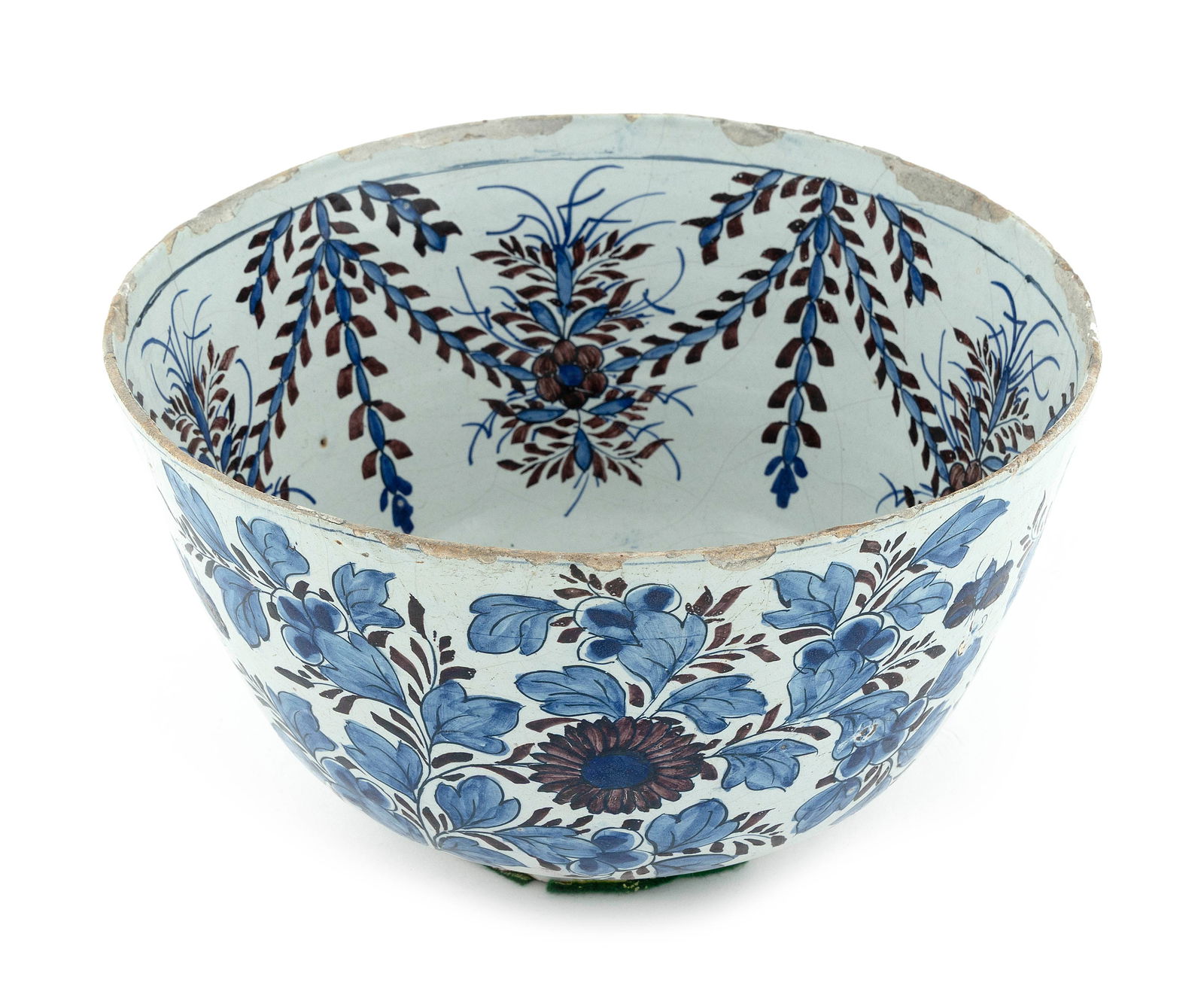 DELFT BLUE AND MANGANESE PUNCH BOWL 18th Century Height 7". Diameter 12". (1 of 3)
