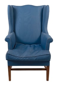 FEDERAL WING CHAIR Circa 1790 Back height 44.5". Height to seat rail 14".