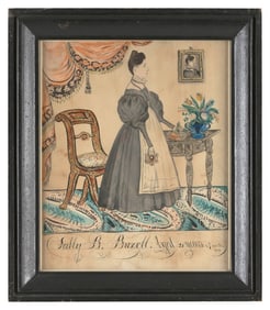 JOSEPH H. DAVIS (New Hampshire/Maine, 1811-1865), Portrait of Sally B. Buzell standing at a table.,