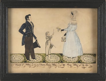 JOSEPH H. DAVIS (New Hampshire/Maine, 1811-1865), Portrait of the Willey family., Watercolor, pen