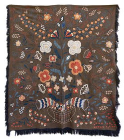 EXTRAORDINARY CREWEL EMBROIDERED COVERLET Massachusetts, Circa 1830 78" x 84".