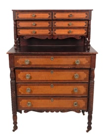 RARE, POSSIBLY UNIQUE, FEDERAL INLAID MAPLE TWO-TIER BUREAU Eastern New Hampshire, Circa 1820 Height