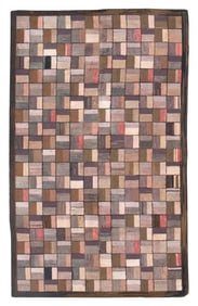 LARGE GEOMETRIC HOOKED RUG Early 20th Century 54" x 86".