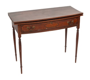 FEDERAL BIRCH AND FLAME BIRCH VENEER INLAID CARD TABLE New Hampshire, 1800-1815 Height 29.5". Width