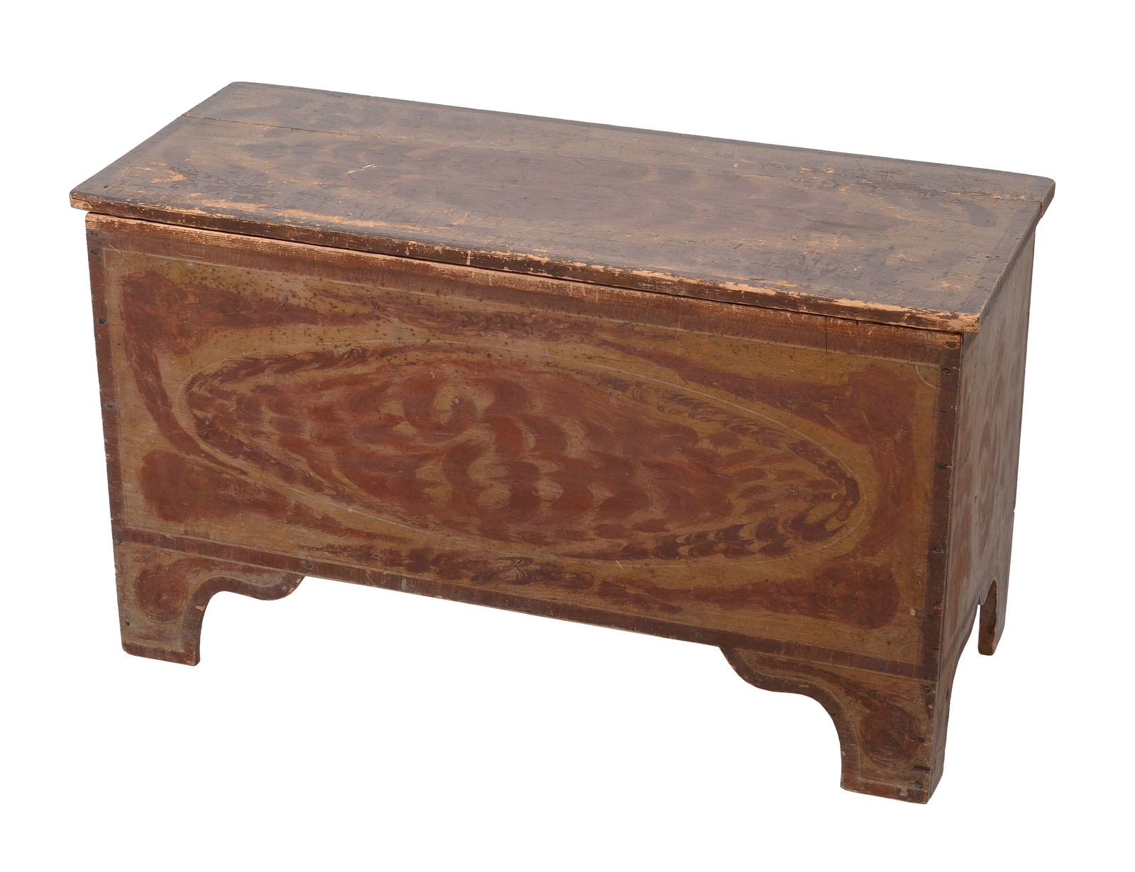 PAINT-DECORATED PINE BLANKET BOX New England, 19th Century Height 21.5". Width 37.25". Depth 15.75". (1 of 3)