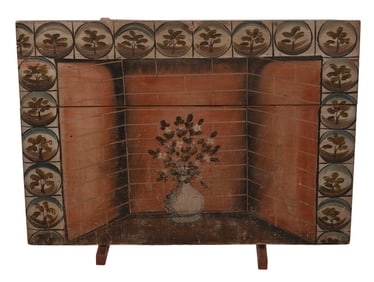 PAINT-DECORATED PINE FIREBOARD New England, Probably Massachusetts, Early 19th Century 27.75" x 38".