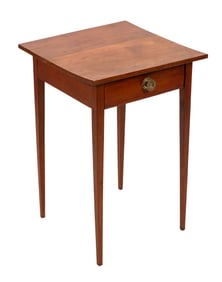HEPPLEWHITE CHERRY ONE-DRAWER STAND America, 19th Century Height 28". Width 18.25". Depth 18".