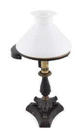 CLASSICAL BLACK IRON ARGAND LAMP 19th Century Height 17".