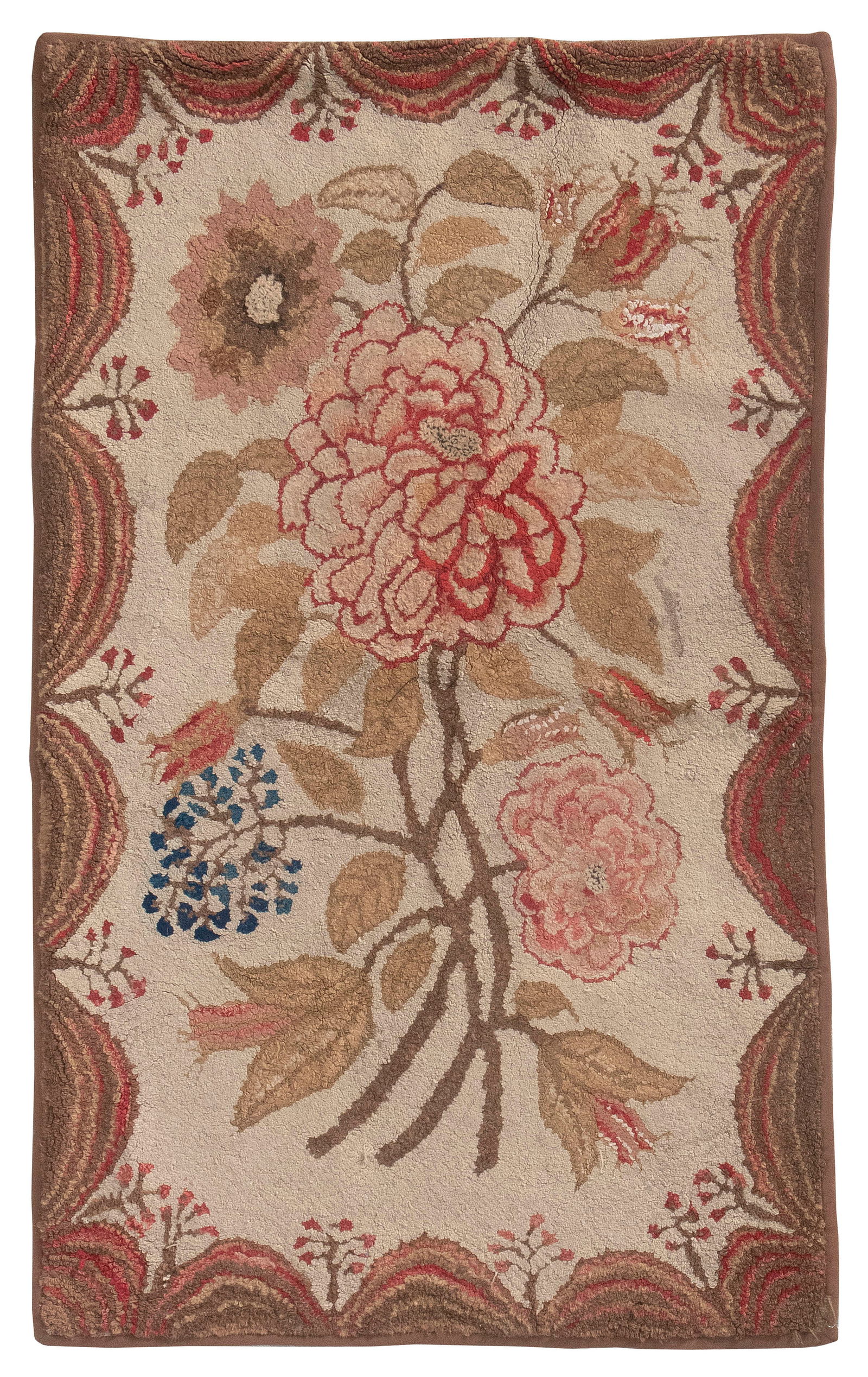 FLORAL HOOKED RUG Early 20th Century 32" x 52". (1 of 2)