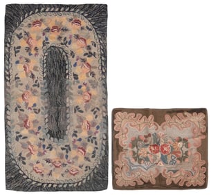 TWO FLORAL HOOKED RUGS 19th/Early 20th Century