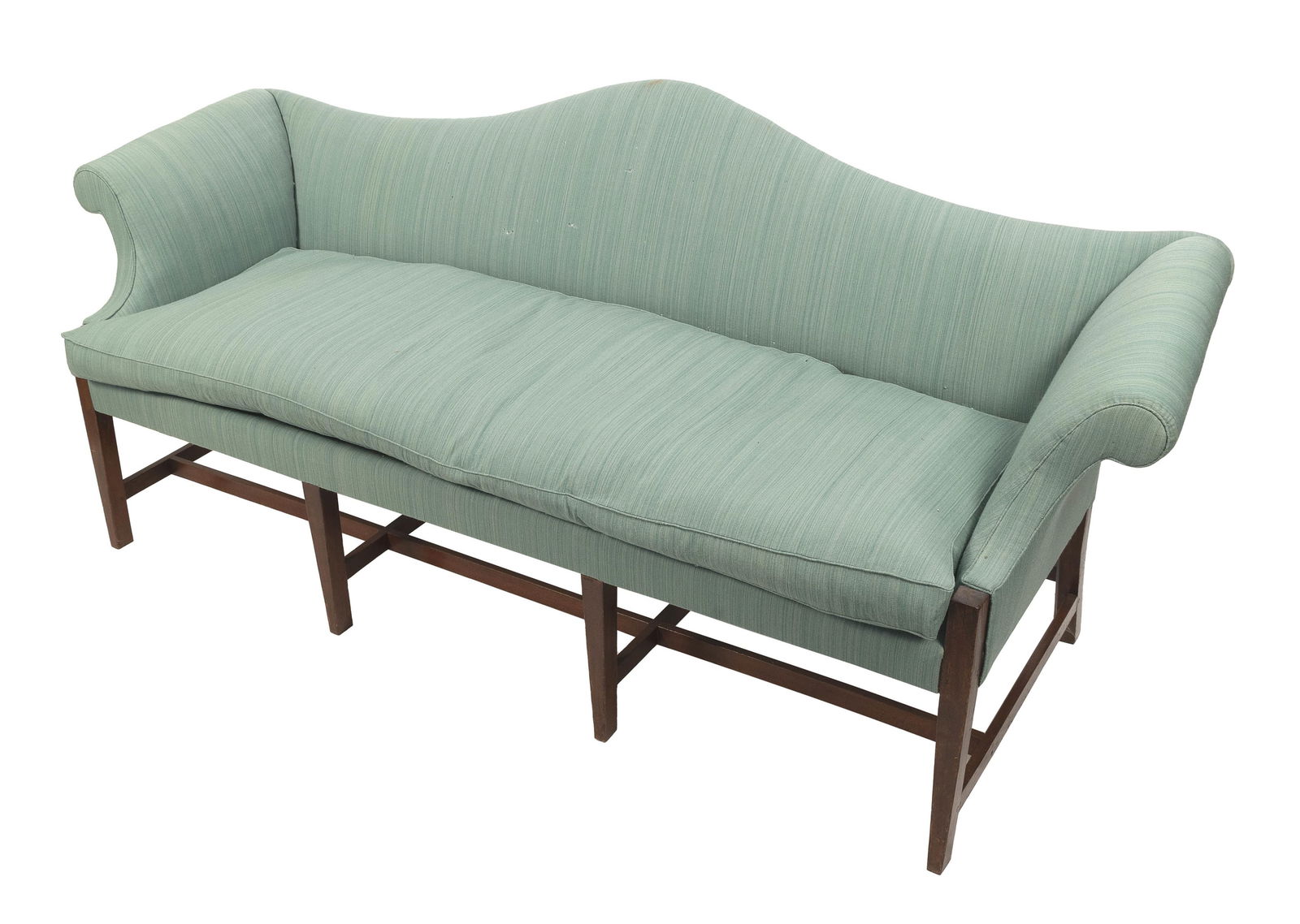 CAMELBACK SOFA New England, Late 18th Century Back height 34". Height to rail 18". Maximum length (1 of 3)