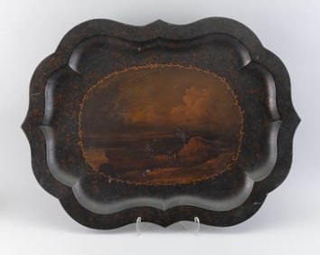 TOLE TRAY WITH LANDSCAPE 19th Century 22" x 29.5".